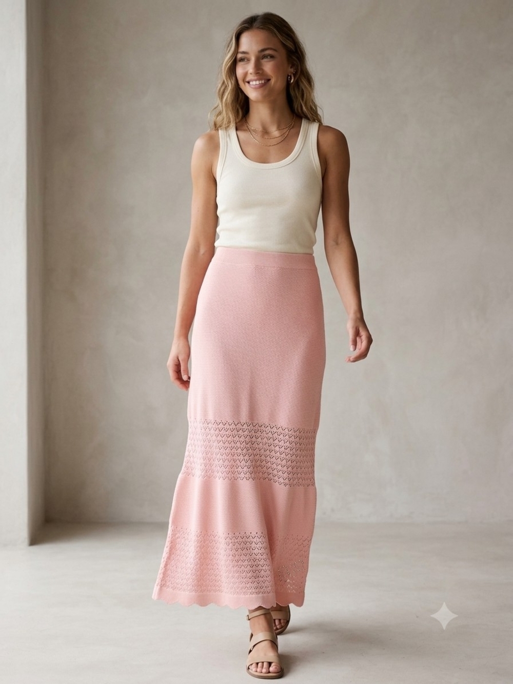 Women's Blush Pink Knit Maxi Skirt by